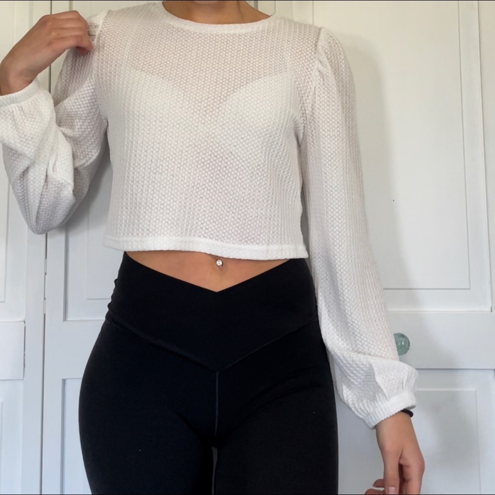 White Mesh Cropped Sweater